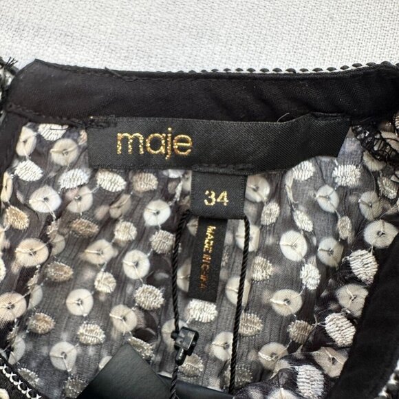 Maje Women's Long Sleeve Mini Dress Size 34/XS High Neck Sequin A-Line Orig $490 - Picture 10 of 16